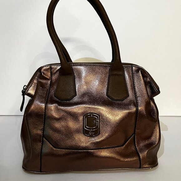 GUESS Metallic Bronze Satchel Tote Handbag - Picture 6 of 7